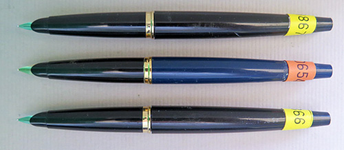 6039: PARKER 51 SCIENCE PROJECT SURVIVORS. FOUND IN SHOE BOX OF CLOSET OF THE FORMER PARKER EMPLOYEE. EACH PEN HAS A PAPER NUMBERIC LABLE PUT ON BY PARKER. SOLD AS SET OF 3. NO CAPS, OTHERWISE COMPLETE PENS WITH 14K GOLD NIBS