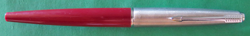6430: PARKER 45 IN BURGANDY. MADE IN FRANCE. BRUSH STAINLESS CAP WITH GOLD TRIM. FINE 14K NIB