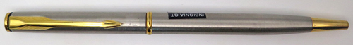 ITEM #6496: NEWER PARKER INSIGNIA GT DIAMONITE TWIST ACTION BALL POINT IN BRUSHED STAINLESS WITH GOLD FILL TRIM. 
