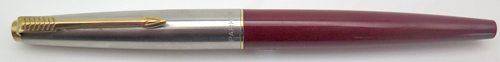 ITEM #6502: PARKER 45 FOUNTAIN PEN NOS WITH STUB NIB IN BURGUNDY. OCTAIUM BROAD/STUB NIB. GOLD PLATED TRIM. Comes with Parker piston converter. 