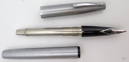 ITEM #3345: SHEAFFER IMPERIAL BRUSHED STAINLESS STEEL FOUNTAIN PEN. NEW OLD STOCK. STEEL SHEAFFER NIB IN MEDIUM.