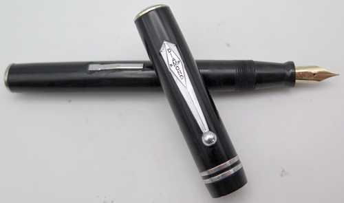 ITEM #3364: DIAMOND POINT FOUNTAIN PEN IN BLACK WITH CHROME TRIM. No 3 WARRENTED NIB IN FINE.