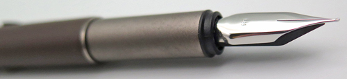 ITEM #3417: MONTBLANC FOUNTAIN PEN IN BROWN. EARLY STYLE MODLE 2118, CS LINE. NOS. NIB IS FINE. SILVER COLOR METAL PLATED OVER 14K GOLD.