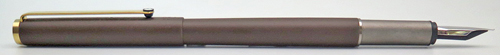 ITEM #3417: MONTBLANC FOUNTAIN PEN IN BROWN. EARLY STYLE MODLE 2118, CS LINE. NOS. NIB IS FINE. SILVER COLOR METAL PLATED OVER 14K GOLD.