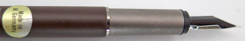 ITEM #3417: MONTBLANC FOUNTAIN PEN IN BROWN. EARLY STYLE MODLE 2118, CS LINE. NOS. NIB IS FINE. SILVER COLOR METAL PLATED OVER 14K GOLD.
