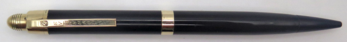 ITEM #3742: EVERSHARP PUSH PENCIL IN BLACK, MODEL J-177B. Includes desireable extra gold band at top. Eraser in good condition