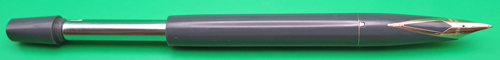 ITEM #4799: SHEAFFER IMPERIAL TOUCHDOWN FOUNTAIN PEN IN GREY. GOLD FILLED TRIM. INLAID NIB IS 14K IN BROAD/MEDIUM.