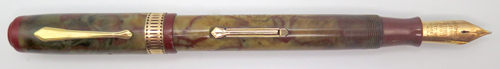 ITEM #5896: WATERMAN PATRICIAN IN ONYX WITH BROAD FLEXIBLE 14K NIB. Color is faded and barrel has personalization "Alexander Trompas; from AHEPA 1932". AHEPA is The American Hellenic Educational Progressive Association is a fraternal organization founded in 1922, in Atlanta, Georgia. AHEPA was founded to fight for civil rights