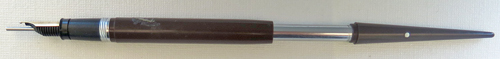 5997: SHEAFFER 35SKD SNORKEL DESK PEN, BROWN, 2-TONE 14K BROAD OPEN NIB