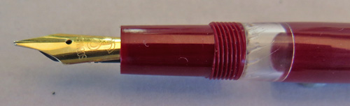 SOENNECKEN PISTON FILLER, IN BURGUNDY FOUNTAIN PEN WITH BROAD FLEX NIB. NEW OLD STOCK. NEVER INKED