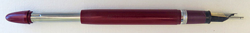 #6196: SHEAFFER SNORKEL SARATOGA IN BURGUNDAY WITH A MED/FINE OPEN TWO-TONE GOLD NIB