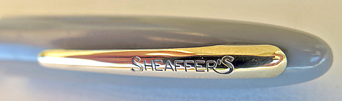 6247: SHEAFFER SNORKEL SPECIAL IN PASTEL GREY. OPEN PALLADIUM MED NIB WITH A LITTLE BIT OF FLEX