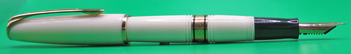ITEM #6258: IVORY COLORED WATERMAN'S FRENCH MADE CHARLESTON FOUNTAIN PEN. NIB IS USA MADE WATERMAN'S 14K IDEAL FLEXIBLE NIB IN FINE. GOLD PLATED TRIM. PISTON FILLER. MID 1980s VINTAGE.