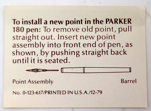 #6390: PARKER 180 NIB/FEED. GOLD NIB ONE SIDE IS XF, THE OTHER SIDE IS MEDIUM. THIS NIB WRITES IN 2 LINE WIDTHS, DEPENDING ON WHICH SIDE IS ON THE PAPER. IN ORIGIONAL PACKAGING