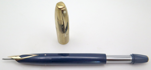 ITEM #6414: SHEAFFER PFM V SNORKEL IN NOCTURNE/NAVY. GOLD FILL TRIM. MEDIUM, 14K INLAID NIB.