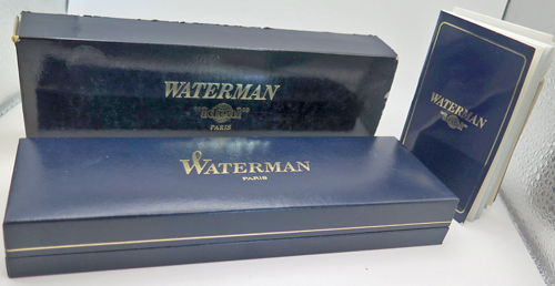 ITEM #6479: WATERMAN LEMANN 100 IN BLACK. "IDEAL" 2TONE 18K WATERMAN NIB IN MEDIUM. SMOOTH, NO CHASING. INCLUDES PISTON CONVERTER. In box.