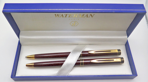 ITEM #6485: FRENCH MADE WATERMAN EXCLUSIVE BALLPOINT/PENCIL SET IN BURGUNDY. BALLPOINT IS CAP ACTUATED.