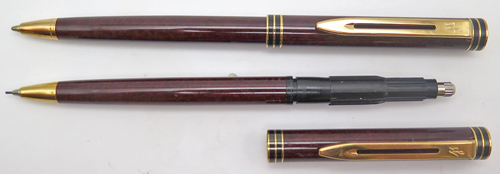 ITEM #6485: FRENCH MADE WATERMAN EXCLUSIVE BALLPOINT/PENCIL SET IN BURGUNDY. BALLPOINT IS CAP ACTUATED.