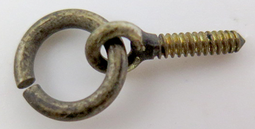 ITEM #6605: NICKLE PLATED BRASS RING & EYE SCREW FOR RINGTOP. SCREW THREAD DIAMETER IS 0.058". 