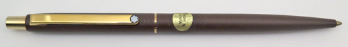ITEM #6649: MONT BLANC SL-LINE BALL POINT IN BROWN. GOLD PLATED TRIM. NOS. FACTORY STICKER INDICATES "MADE IN WEST GERMANY". Mechanism works.