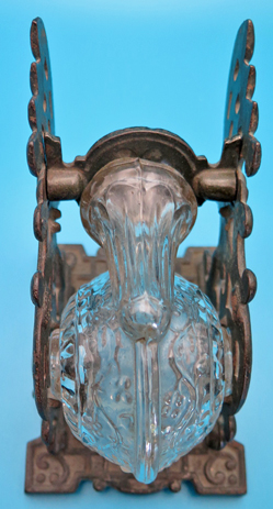 ITEM #6657: VICTORIAN TATUM'S REVOLVING SINGLE SNAIL INKWELL WITH CLEAR GLASS INKWELL AND CAST IRON STAND. MADE IN 1878 or 1880. VERY CLEAN METAL.