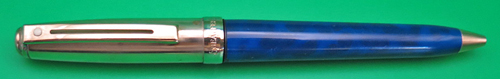 ITEM #6701: SHEAFFER TWIST BALL POINT PEN IN BLUE/BLACK MARBLE. GOLD PLATED. WEDDING CAKE TASSIE WITH WHITE JEWEL. 1980S REVIVAL. MECHAISM & FILLER WORKS. 