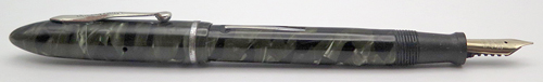 ITEM #6702: SHEAFFER JUNIOR FOUNTAIN PEN IN GREY/GREEN/BLACK MARBLE. CHOME TRIM. NIB IS MEDIUM WITH STAMPED "SHEAFFER JUNIOR MADE IN USA".