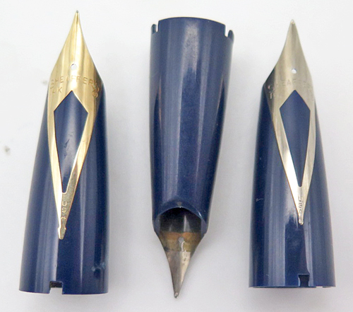 ITEM #6732: SHEAFFER PFM FOUNTIAN PEN SECTION IN BLUE WITH INLAID NIB. 