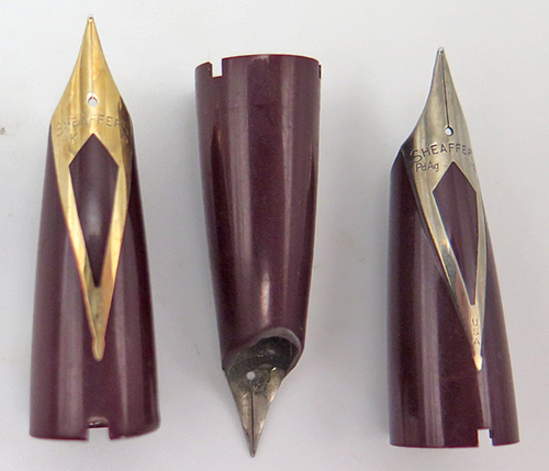 ITEM #6734: SHEAFFER PFM FOUNTIAN PEN SECTION IN BURGUNDY WITH INLAID NIB.