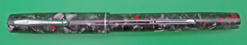 ITEM #6772: WATERMAN #3 FOUNTAIN PEN IN GREY/BLACK MARBLE WITH RED FLECKS. SUPER FLEXIBLE MEDIUM/BROAD NIB "WATERMAN'S IDEAL #2". NICKEL PLATED TRIM.