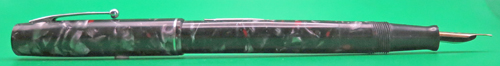 ITEM #6772: WATERMAN #3 FOUNTAIN PEN IN GREY/BLACK MARBLE WITH RED FLECKS. SUPER FLEXIBLE MEDIUM/BROAD NIB "WATERMAN'S IDEAL #2". NICKEL PLATED TRIM.