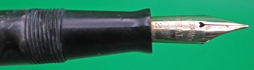 ITEM #6772: WATERMAN #3 FOUNTAIN PEN IN GREY/BLACK MARBLE WITH RED FLECKS. SUPER FLEXIBLE MEDIUM/BROAD NIB "WATERMAN'S IDEAL #2". NICKEL PLATED TRIM.