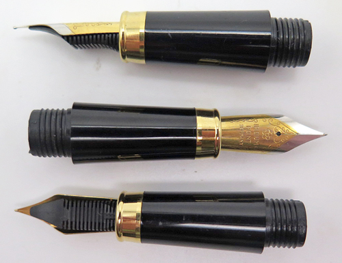 ITEM #6820: GENERIC NIB/FEED FRONT END ASSEMBLY. 2-TONE NIB IS FINE/MEDIUM ON A PARKER FACTORY GRADER. Nib reads "IRIDIUM POINT GERMANY". 