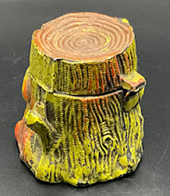 ITEM #6845: HEYEDE ERMAN METAL TREE STUMP INKWELL. DIMENSIONS ARE 2 X 1 3/4 x 2 INCHES. Has ceramic insert.