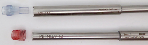 ITEM #D31: PILOT TOOL. DOUBLE SIDED SPANNER FOR PILOT ELITE, MYU + PLATINUM FOUNTAIN PENS. THIS TOOL REMOVES THE PINK AND BLUE ROUND, PLASTIC NUTS THAT HOLD THE PEN TOGETHER. We recomend using an ultra sonic cleaner on your pen before using the D31 tool. It will loosen up the dried ink and other gunk that might be in your pen. 
