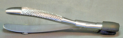 ITEM #HE-MAN: HEAVY DUTY BARREL & SECTION PLIERS. This is another obsolete item I've brought back into production after finding them in old time pen repairmen's tool kits and then finding out that nobody made them anymore. Now they are back, much more comfortable, durable, and suited for high resolution work than the less expensive stamped-out sheet metal versions. Optimally sized for most pen barrels and 6 3/4" long. Underneath the rubber sleeves there are no serrations or teeth in the jaws.