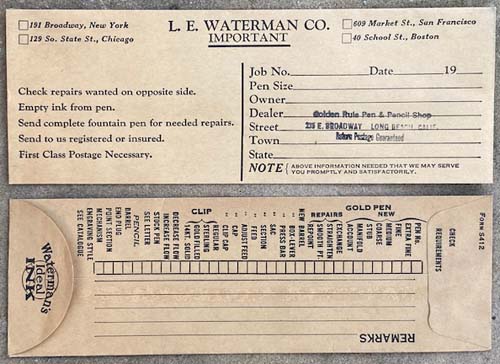 LE WATERMAN's repair mailing envelopes